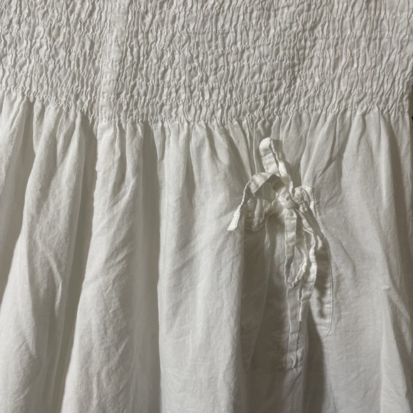 Zury White Ruffled Ruched Waist Wide Leg Bloomer Style Cropped Cotton Pants Med - Picture 4 of 10